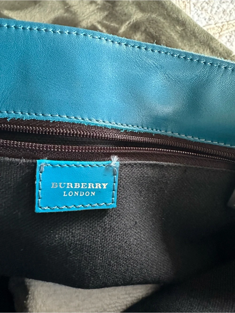 AUTHENTIC Burberry Teal Suede Tote Bag with Leather Trim